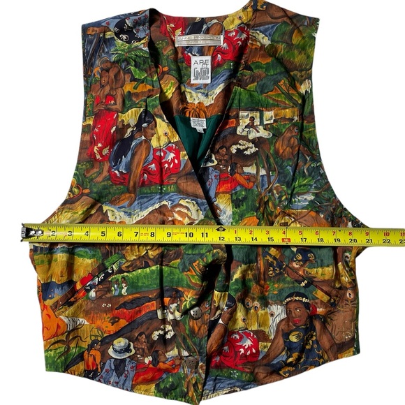 VTG 90s Anne Pinkerton Ape Womens Large Silk Tribal Landscape Print Vest Blouse - Picture 3 of 6